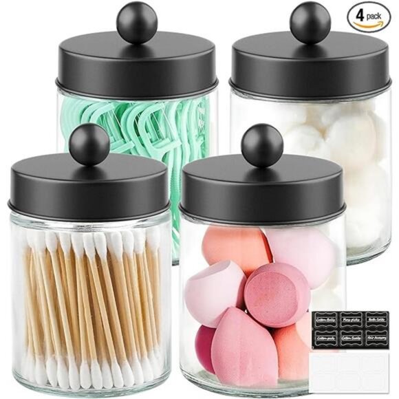 4 Pack Glass Apothecary Jars with Lids for Bathroom, Cute Qtip Holder - Picture 8 of 8